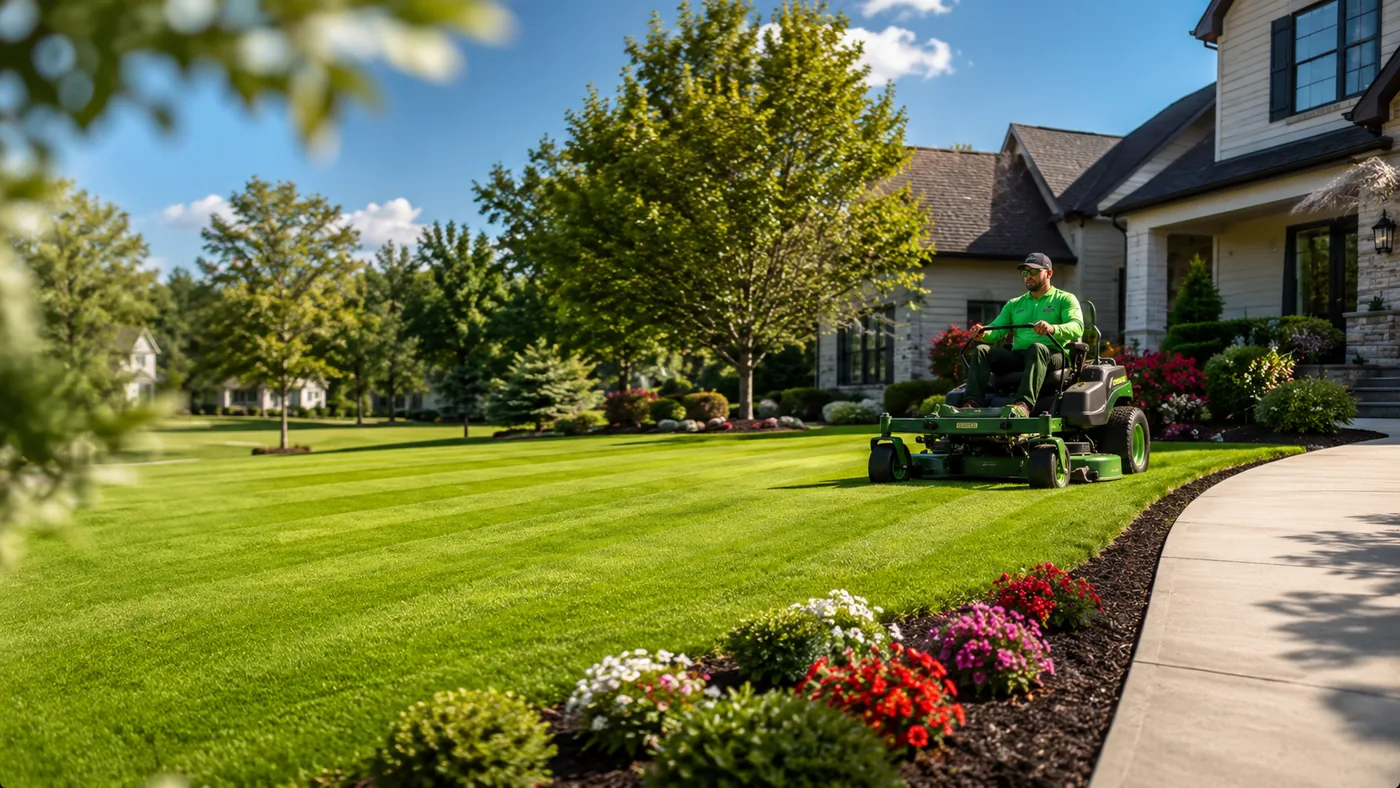 Well maintained lawn with mowing stripes