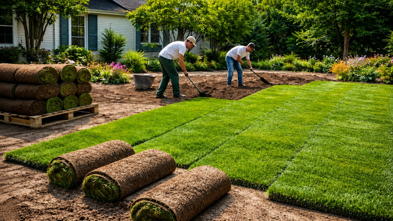J&T crew installing fresh sod